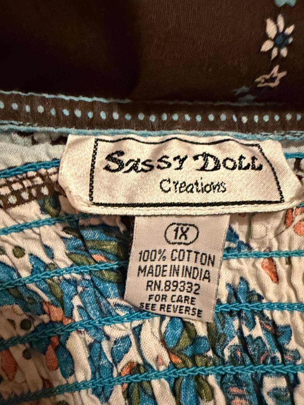 Boho V-Neck Brown and Turquoise Embroidered Midi Dress - Picture 7 of 8